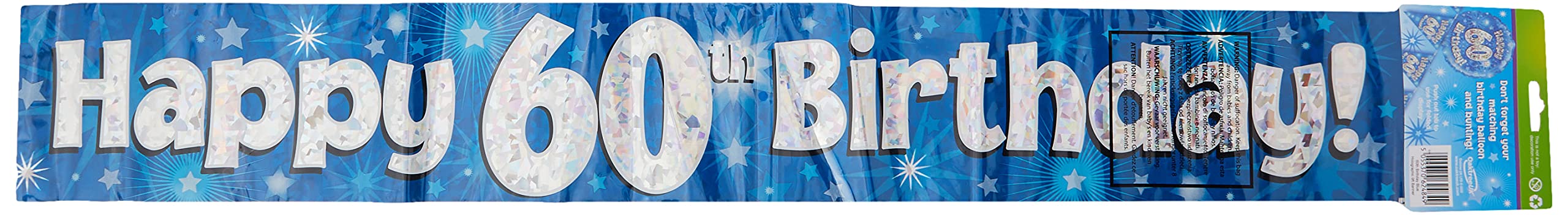 9ft Banner Happy 60th Birthday Blue Holographic