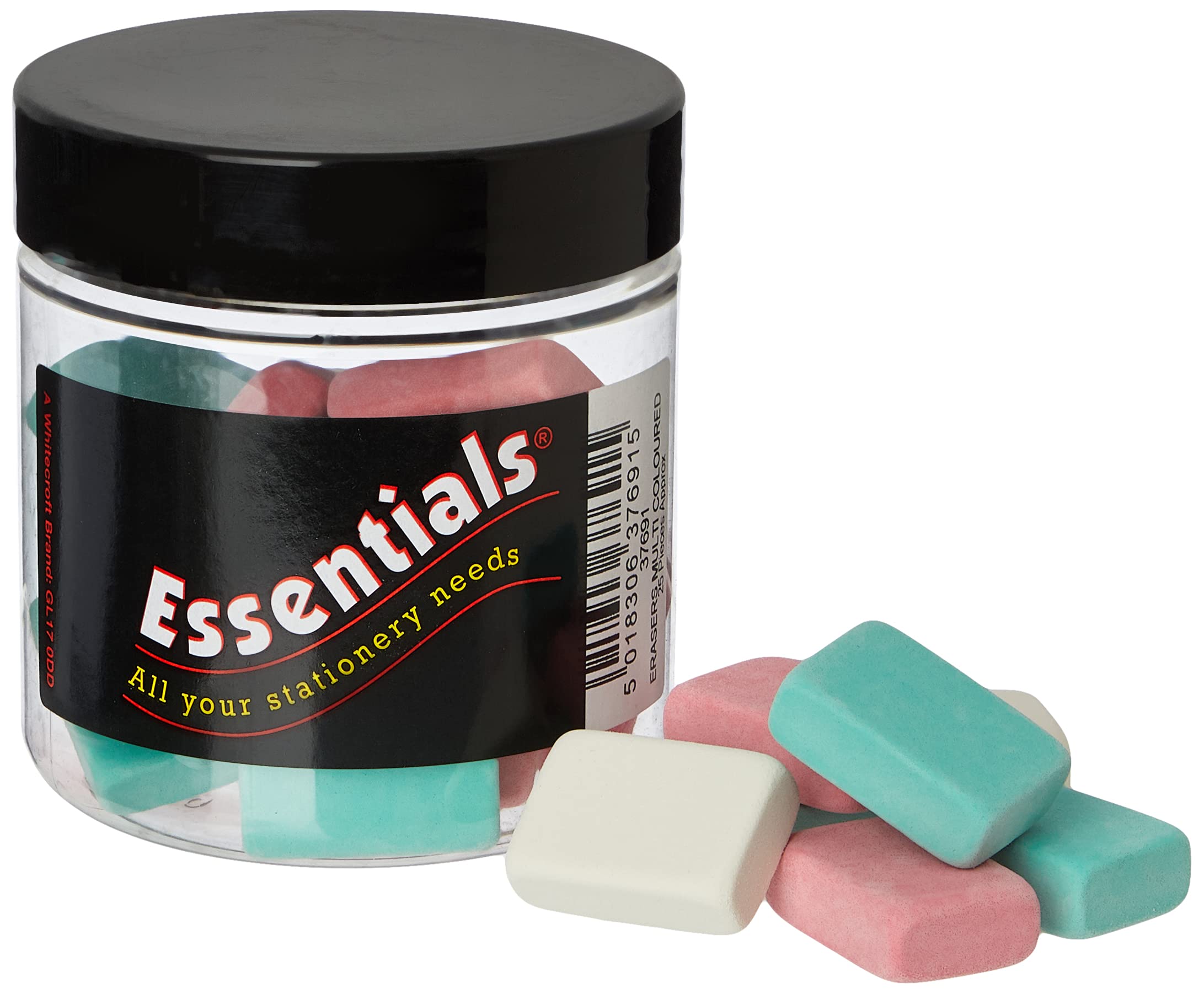 Whitecroft Pencil Erasers – Assorted Colours (Pack of 25)