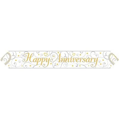 9ft Banner Happy Anniversary Linked Hearts