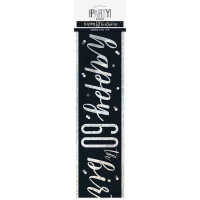 Elegant Glitz Black & Silver Happy 60th Birthday Foil Banner (274cm) – Perfect for Party Decorations, Celebrations, & Milestone Events – 1 Pc