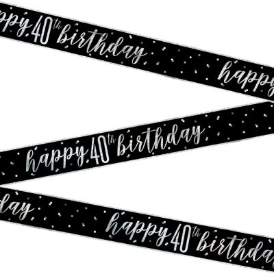 Unique 82263 – Foil Happy 40th Birthday Banner – 2.74 m – Glitz Black Birthday Party – 1 Count (Pack of 1)