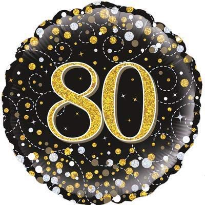 Oaktree 18″ 80th Sparkling Fizz Birthday Black & Gold Holographic Balloon