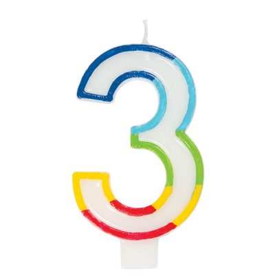 Vibrant Rainbow Border Number 3 Birthday Candle (7cm x 12cm) – Stunning Multi-Colored Party Decor – Uniquely Crafted for Celebratory Milestones – 1 Pc