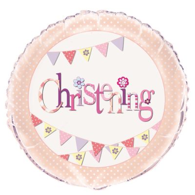 Pink Bunting Christening Round Foil Balloon (45cm) 1 Piece – Beautiful Baby Girl’s Celebration Decoration