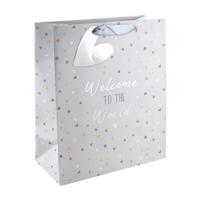 Eurowrap Welcome To The World Baby Gift Bag With Gift Tag – Gift Bag for New Baby, Baby Shower, Newborn – Baby Gift Wrap Occasion Present – Large Size