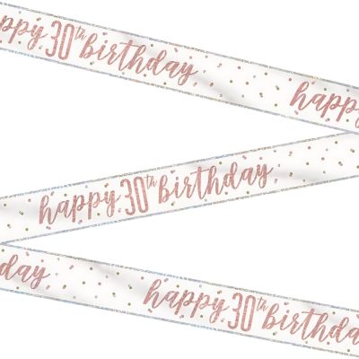 Stunning Rose Gold Happy 30th Birthday Glitz Foil Banner (274cm) – Dazzling Party Decor for a Memorable Milestone – 1 Pc