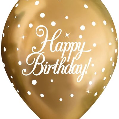 11″ Latex Balloons Sparkling Fizz Gold Happy Birthday x 6pcs