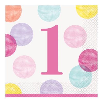 Adorable Pink Dots 1st Birthday Luncheon Napkins (16cm) – Perfect for Celebrating Your Little One’s Big Day – 16ct
