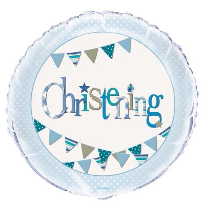 Blue Bunting Christening Round Foil Balloon (45cm) 1 Piece – Beautiful Baby Boy’s Celebration Decoration