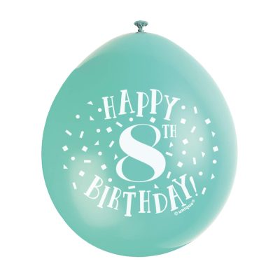 Happy 8th Birthday Assorted Colors Latex Balloons (22cm) Pack of 10 – Festive & Fun Party Decorations, Green
