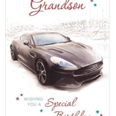 Grandson Birthday Card – Loving Verse Car – Size: 23cm x 15.5cm (9″x6″) ITe