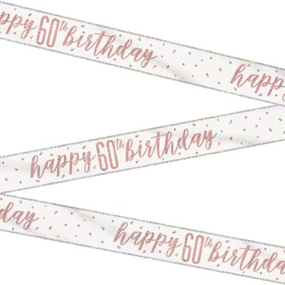 Stunning Rose Gold Happy 60th Birthday Glitz Foil Banner (274cm) – Dazzling Party Decor for a Memorable Milestone – 1 Pc