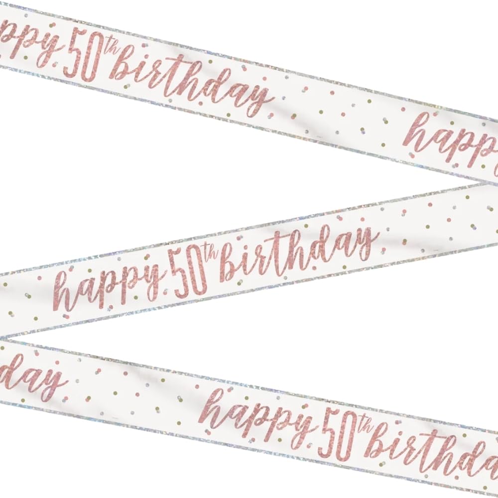 Stunning Rose Gold Happy 50th Birthday Glitz Foil Banner (274cm) – Dazzling Party Decor for a Memorable Milestone – 1 Pc