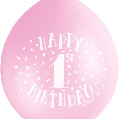 Happy 1st Birthday White & Pink Latex Balloons (22cm) Pack of 10 – Festive & Fun Party Decorations