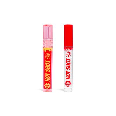 W7 Hot Shot Lip Plumping Duo – Hot Shot Gloss & Hot Shot Oil – 2Pcs Set – Non-Sticky, High-Shine Plumping Finish