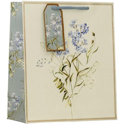 Design By Violet Forget Me Not Floral Design Medium Gift Bag – Decorative Paper Wedding, Anniversary, Mother’s Day and Birthday Gift Bag for Her with Ribbon Handles