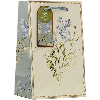 Design By Violet Forget Me Not Floral Design Small Gift Bag – Decorative Paper Wedding, Anniversary, Mother’s Day and Birthday Gift Bag for Her with Ribbon Handles