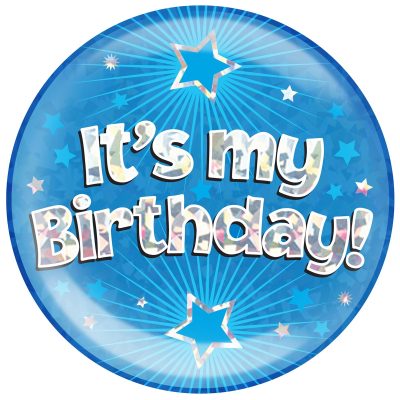 6″ Jumbo Badge It’s My Birthday Blue Holographic Cracked Ice