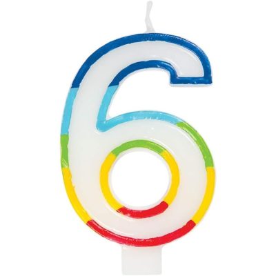 Vibrant Rainbow Border Number 6 Birthday Candle (7cm x 12cm) – Stunning Multi-Colored Party Decor – Uniquely Crafted for Celebratory Milestones – 1 Pc
