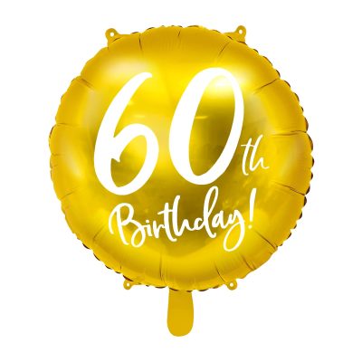 PartyDeco 60th Birthday Gold Foil Balloon, Gold, 45 cm, Perfect for Birthdays,Birthday Hanging Decoration For Adults