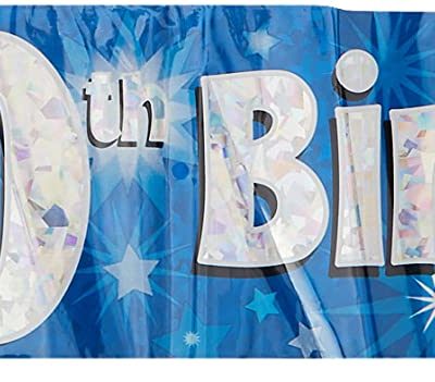 9ft Banner Happy 60th Birthday Blue Holographic