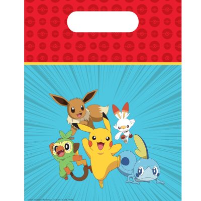 6 Pokemon Party Bags for Party Bags for Children’s Birthday Parties with Carry Handles, 17 x 25 cm, Made of Plastic Film, Gift Bags Children’s Birthday Decoration Pikachu