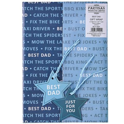 Design By Violet Light and Dark Blue Print Gift Wrap Paper For Father’s Day, Dad, Birthday, Occasions, Presents – 2 Sheets & 2 Gift Tags – Best Dad, Just For You, Father – 50cm x 70cm